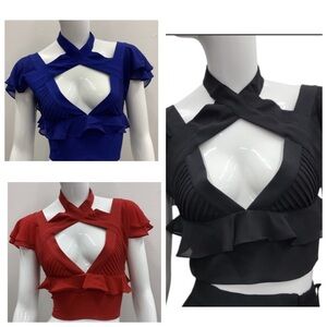 NEW Nasty Gal Ruffled Crop Tops - Blue, Red, Black